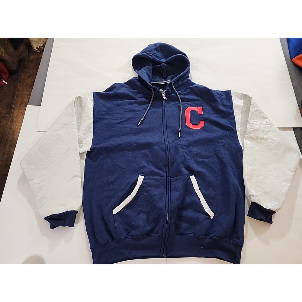 VTG Cleveland Indians Varsity Hoodie Jacket Fruit of the Loom Faux Leather Sz XL